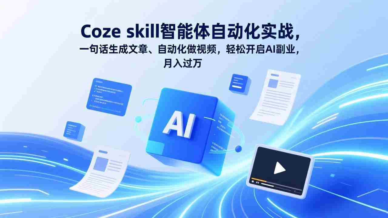 （17399期）Coze skill智能体自动化实战，一句话生成文章、自动化做视频，轻松开启AI副业，月入过万-创业云网赚项目