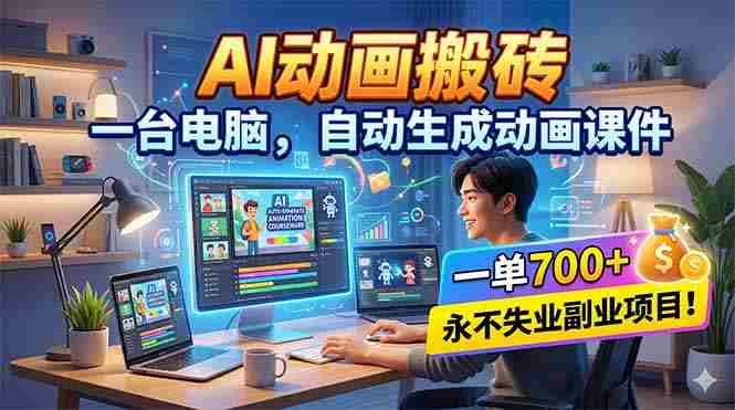 （18239期）AI动画搬砖，一台电脑，自动生成动画课件，一单800+  永不失业副业项目！-创业云网赚项目