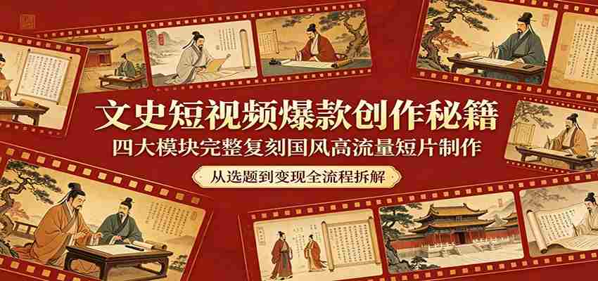 文史短视频爆款创作秘籍：四大模块完整复刻国风高流量短片制作-创业云网赚项目
