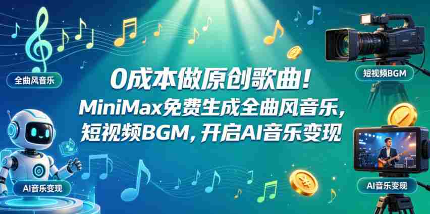 0成本做原创歌曲！MiniMax免费生成全曲风音乐，短视频BGM，开启AI音乐变现-创业云网赚项目