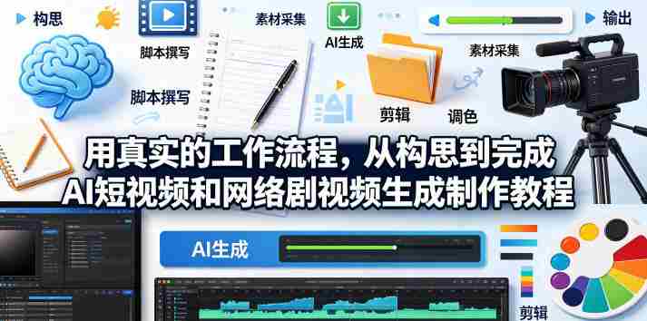 用真实的工作流程，从构思到完成AI短视频和网络剧视频生成制作教程-中英字幕-创业云网赚项目