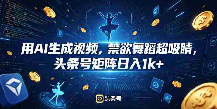 用AI生成视频，禁欲舞蹈超吸睛，头条号矩阵日入1k+-创业云网赚项目