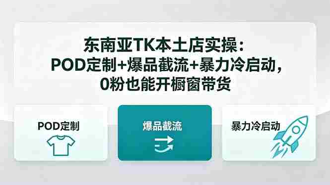 （18488期）东南亚TK本土店实操-5月更新：POD定制+爆品截流+暴力冷启动，0粉也能开橱窗带货-创业云网赚项目