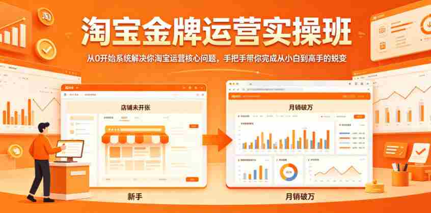 淘宝金牌运营实操班，从0开始系统解决你淘宝运营核心问题，手把手带你完成从小白到高手的蜕变-创业云网赚项目