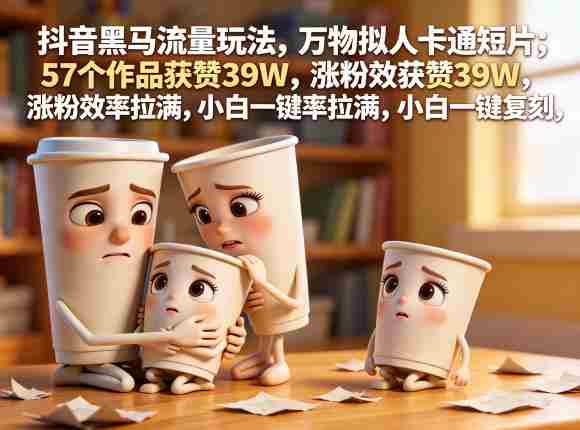 抖音黑马流量玩法，万物拟人卡通短片，57个作品获赞39W，涨粉效率拉满，小白一键复刻，保姆级拆解-创业云网赚项目