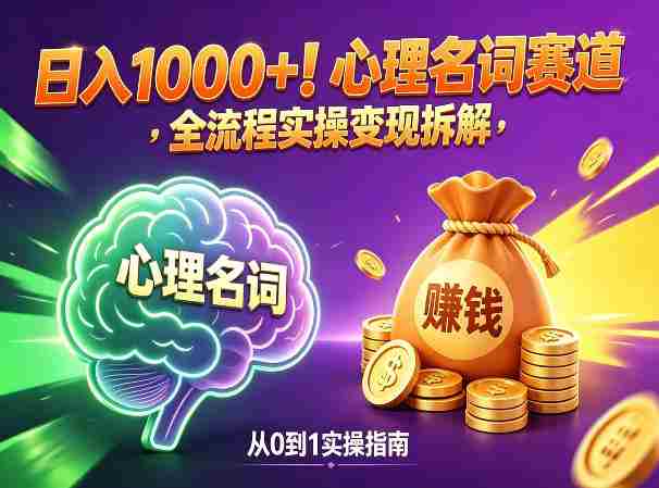 心理名词赛道，新手小白也能做，全流程项目拆解，单日变现1k+-创业云网赚项目