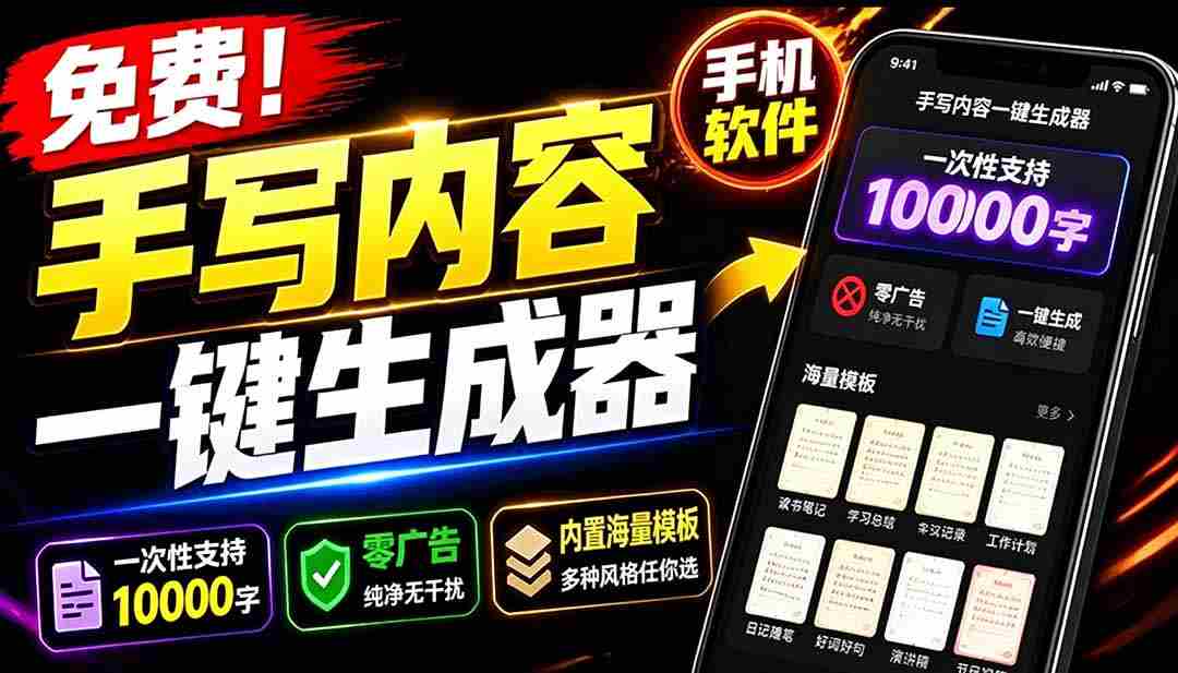 （18667期）超逼真手写字体一键生成器，纯免费离线运行，一次性支持10000字，零广告，内置海量模板-创业云网赚项目