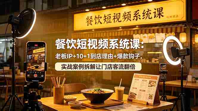 （18712期）餐饮短视频系统课：老板IP+10+1到店理由+爆款钩子，实战案例拆解让门店客流翻倍-创业云网赚项目