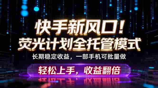 （18713期）快手新风口！荧光计划全托管躺赚，不用自己干，批量操作月入3W+-创业云网赚项目