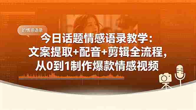 （18719期）今日话题情感语录教学：文案提取+配音+剪辑全流程，从0到1制作爆款情感视频-创业云网赚项目