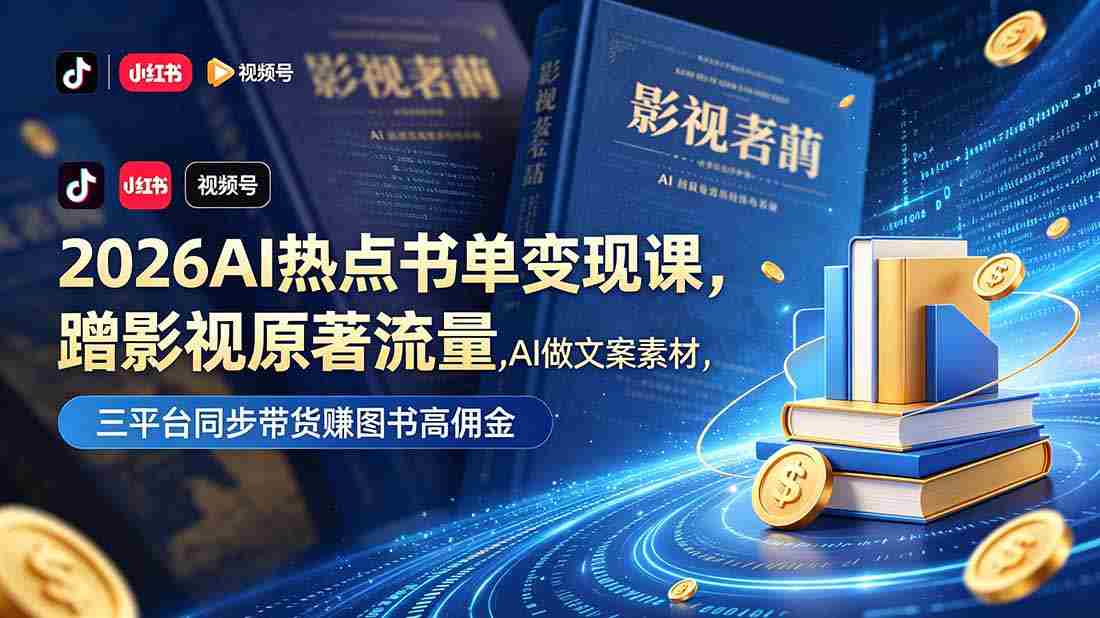 （18727期）2026AI热点书单变现课，蹭影视原著流量，AI做文案素材，三平台同步带货赚图书高佣金-创业云网赚项目