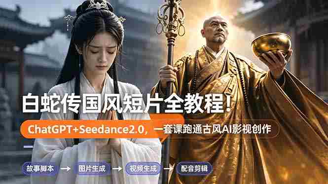 （18737期）白蛇传-国风短片全教程！ChatGPT+Seedance2.0，一套课跑通古风AI影视创作-创业云网赚项目