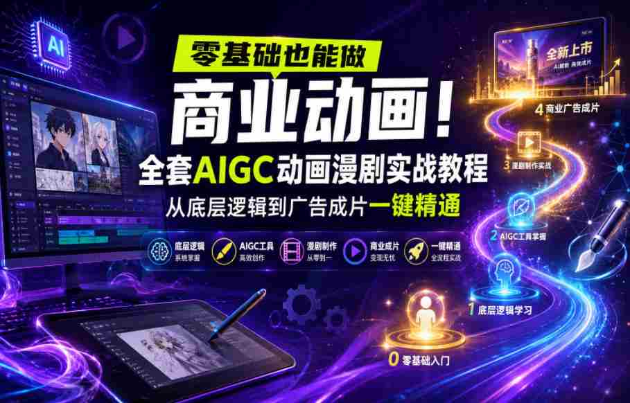 零基础也能做商业动画！全套AIGC动画漫剧实战教程，从底层逻辑到广告成片一键精通-创业云网赚项目