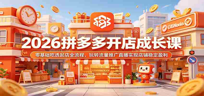2026拼多多开店成长课：零基础吃透起店全流程，玩转流量推广直播实现店铺稳定盈利-创业云网赚项目