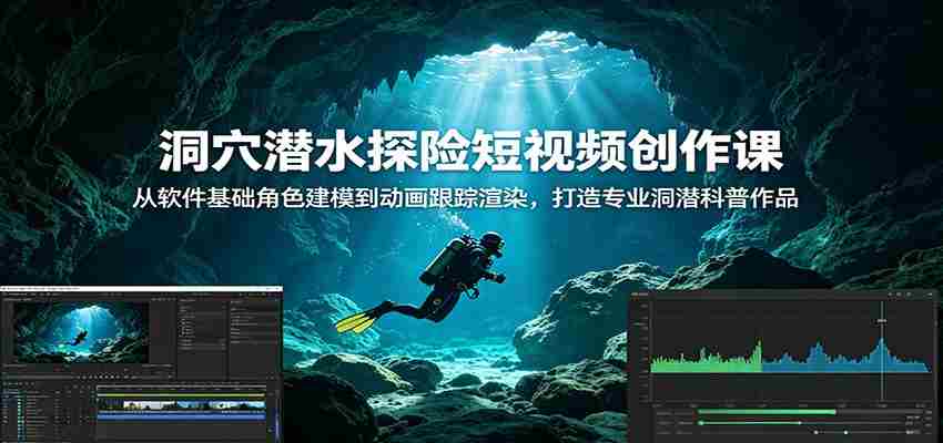 洞穴潜水探险短视频创作课：从软件基础角色建模到动画跟踪渲染，打造专业洞潜科普作品-创业云网赚项目