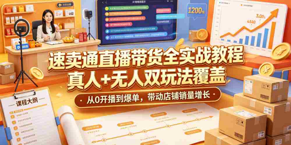 速卖通直播带货全实战教程,真人+无人双玩法覆盖,从0开播到爆单,带动店铺销量增长-创业云网赚项目