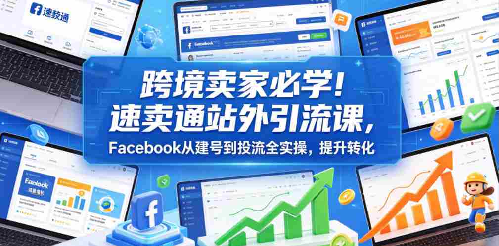 跨境卖家必学！速卖通站外引流课，Facebook从建号到投流全实操，提升转化-创业云网赚项目