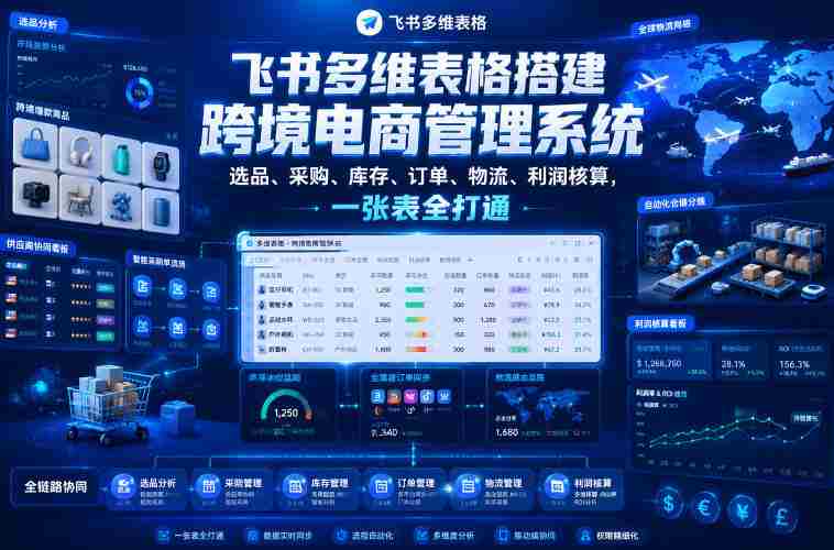 飞书多维表格搭建跨境电商管理系统，选品、采购、库存、订单、物流、利润核算，一张表全打通-创业云网赚项目