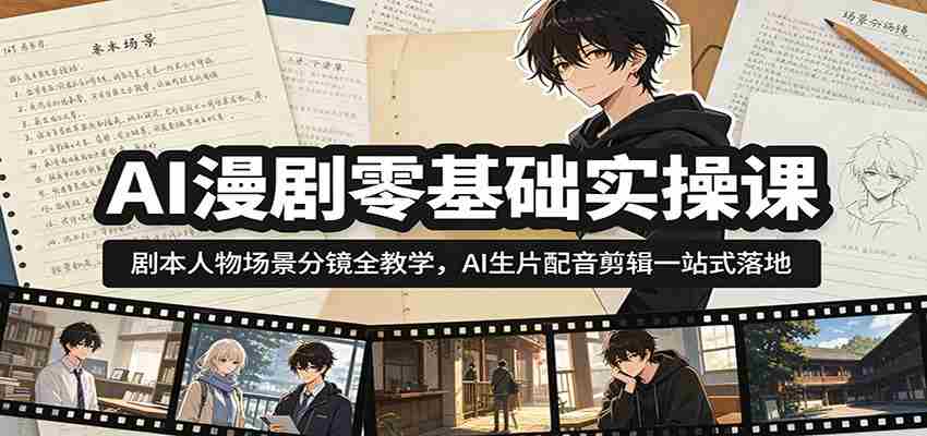 AI漫剧零基础实操课：剧本人物场景分镜全教学，AI生片配音剪辑一站式落地-创业云网赚项目
