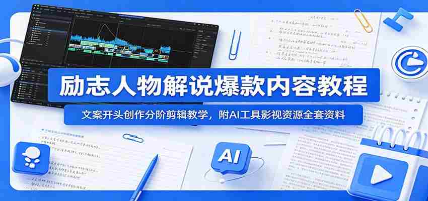 励志人物解说爆款内容教程：文案开头创作分阶剪辑教学，附AI 工具影视资源全套资料-创业云网赚项目