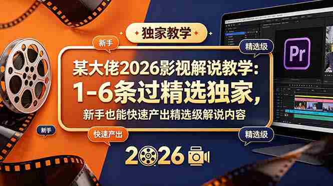 （18946期）某大佬2026影视解说教学：1-6条过精选独家，新手也能快速产出精选级解说内容-创业云网赚项目