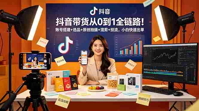 （18963期）抖音带货从0到1全链路！账号搭建+选品+原创拍摄+混剪+投流，小白快速出单-创业云网赚项目