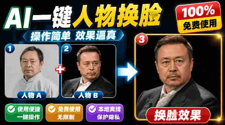 纯离线本地运行！AI一键人物lian部替换软件，支持图片换lian，效果逼真，最便捷换lian工具FaceSwap-创业云网赚项目