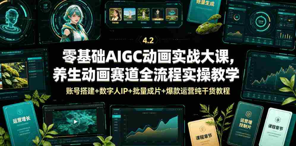 零基础AIGC动画实战大课，养生动画赛道全流程实操教学，账号搭建+数字人IP+批量成片+爆款运营纯干货教程-创业云网赚项目