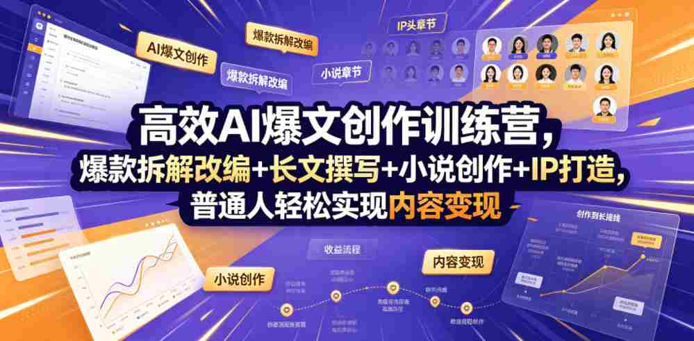 高效AI爆文创作训练营,爆款拆解改编+长文撰写+小说创作+IP打造,普通人轻松实现内容变现-创业云网赚项目